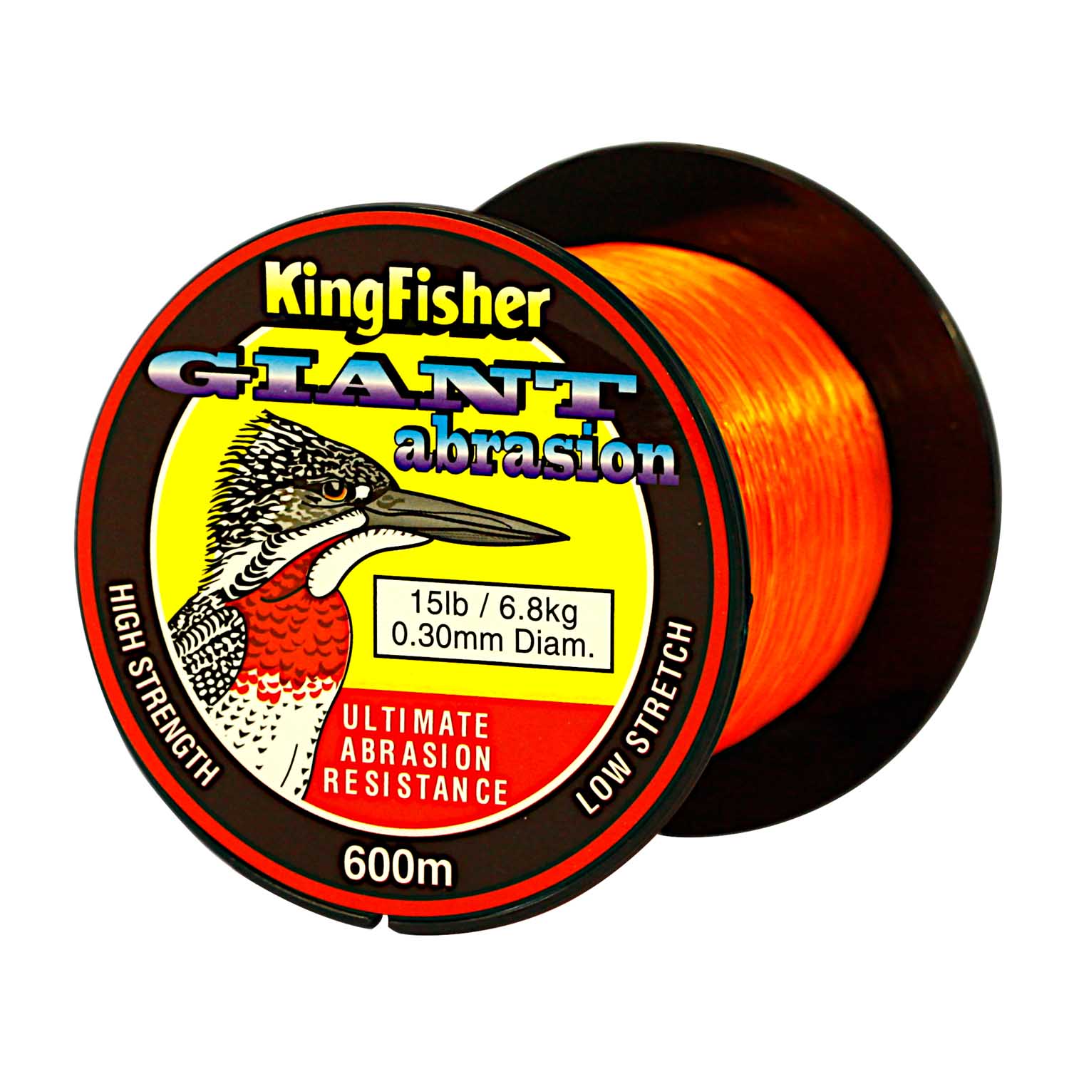 Kingfisher Giant Abrasion Nylon Fishing Line .30MM, 6.8KG/15LB Colour  Orange, 600M Spool - Showspace