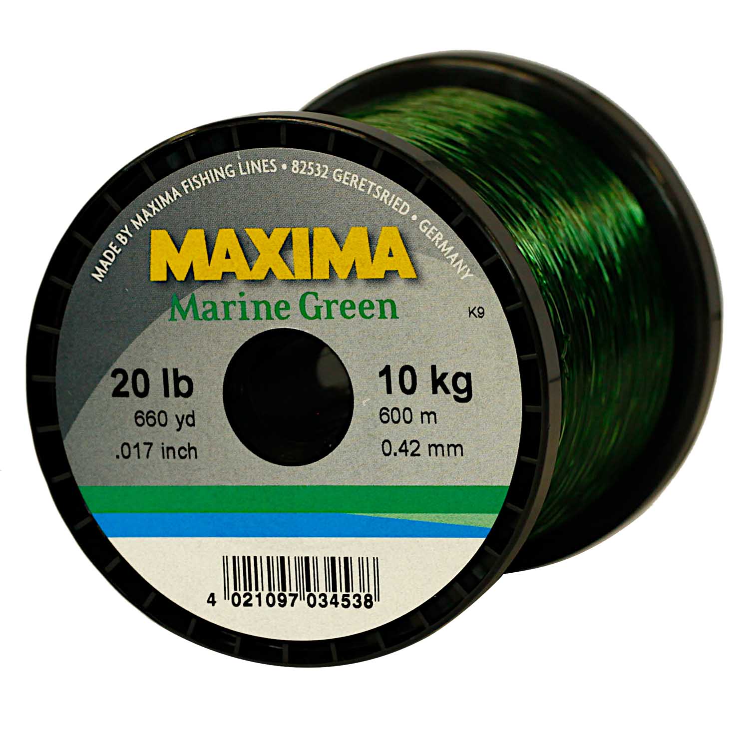 Maxima Nylon Fishing Line, 10KG/20LB 0.42MM, Colour Marine Green, 600M  Spool - Showspace
