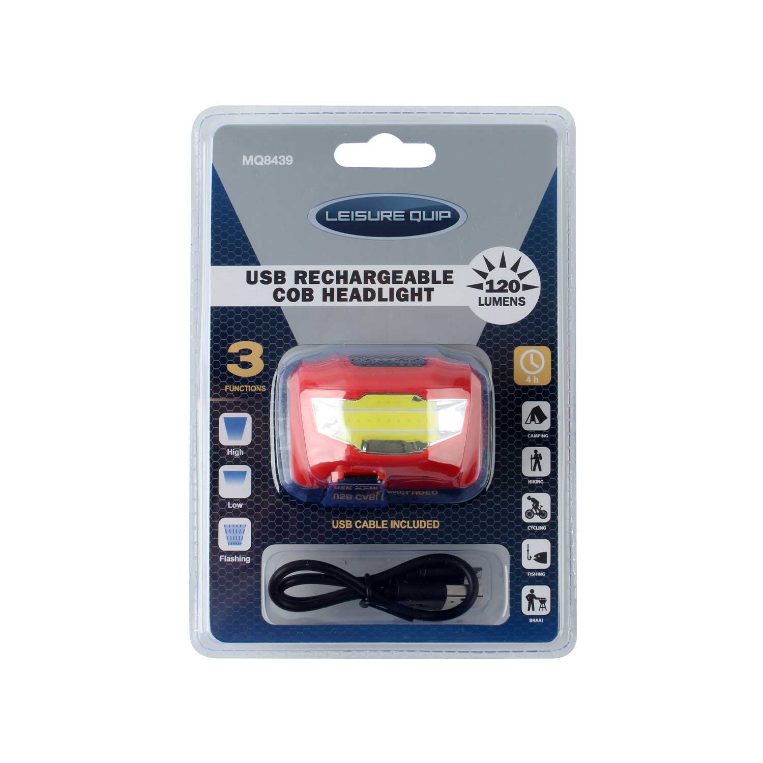 Usb Rechargeable Cob Headlight 110 Lumes – Colour Orange And Black – Usb Cable Included