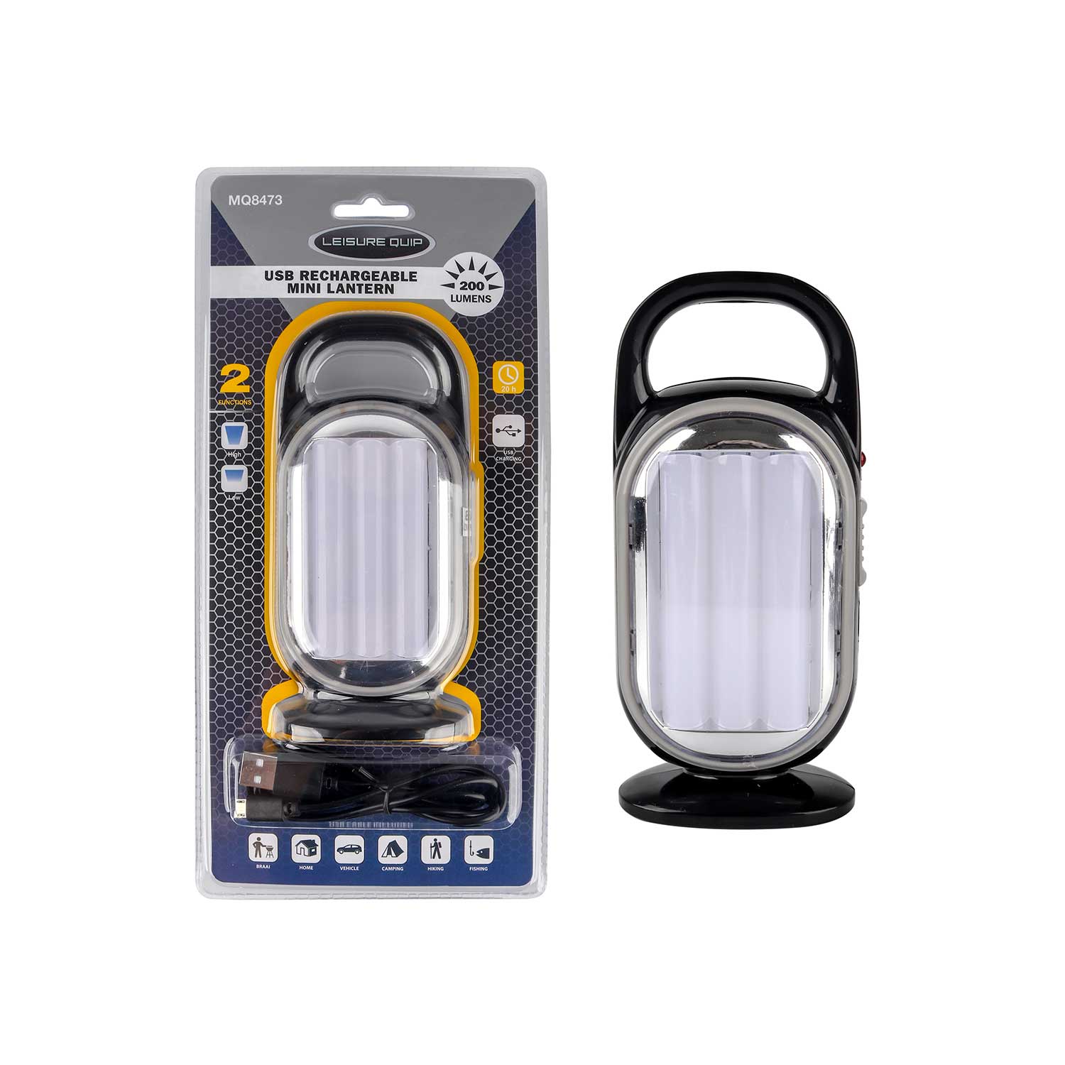 Usb Rechargeable Mini Lantern – 200 Lumens – 20 Hour Burn Time – Usb Cable Included – Colour Grey/Black – Usb Cable Included