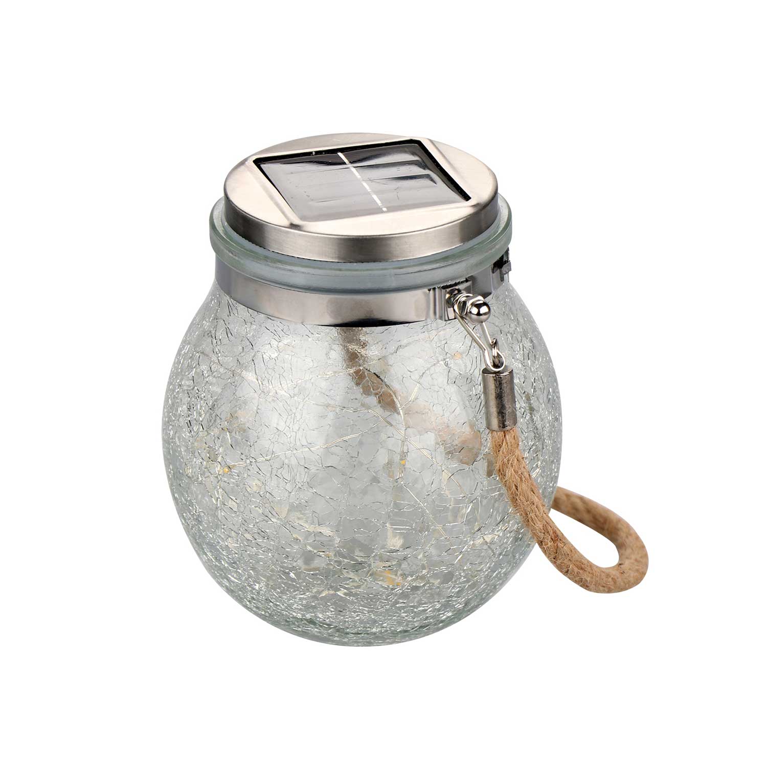 Home Quip Occassional Lighting -Glass Hanging Crackle Finish Lantern Solar Powered