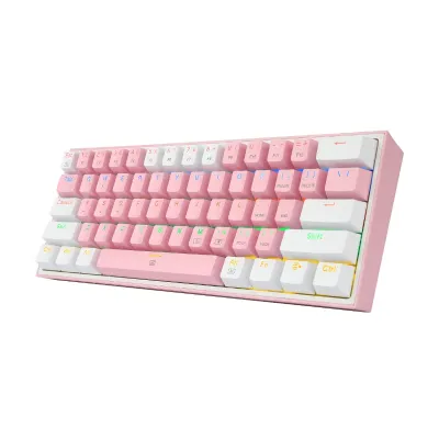 REDRAGON FIZZ Rainbow LED 61 KEY Mechanical Wired Gaming Keyboard - Pink/White - Image 2