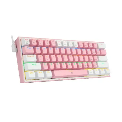 REDRAGON FIZZ Rainbow LED 61 KEY Mechanical Wired Gaming Keyboard - Pink/White - Image 3