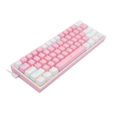 REDRAGON FIZZ Rainbow LED 61 KEY Mechanical Wired Gaming Keyboard - Pink/White - Image 5